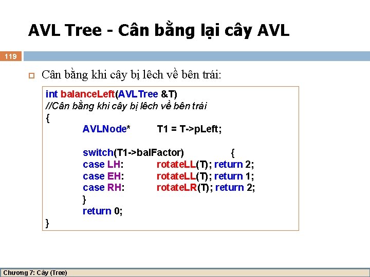 AVL Tree - Cân bằng lại cây AVL 119 Cân bằng khi cây bị