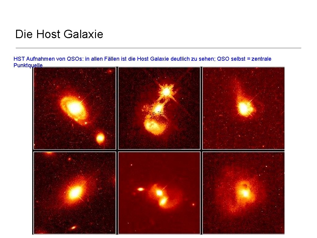 Die Host Galaxie HST Aufnahmen von QSOs: in allen Fällen ist die Host Galaxie