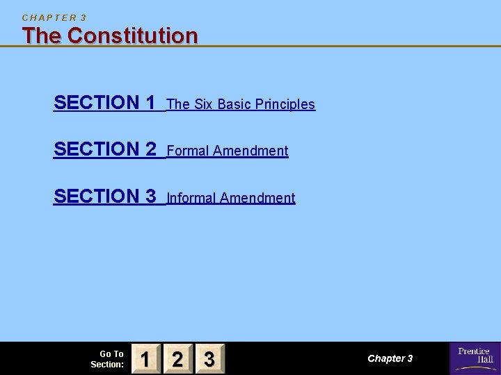 CHAPTER 3 The Constitution SECTION 1 The Six Basic Principles SECTION 2 Formal Amendment