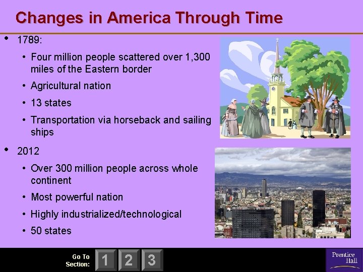 Changes in America Through Time • 1789: • Four million people scattered over 1,