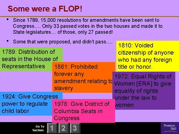 Some were a FLOP! • Since 1789, 15, 000 resolutions for amendments have been