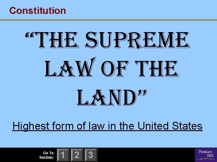 Constitution “the Supreme Law of the Land” Highest form of law in the United Constitution “the Supreme Law of the Land” Highest form of law in the United