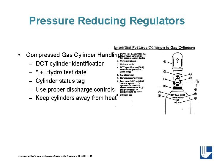 Pressure Reducing Regulators • Compressed Gas Cylinder Handling – DOT cylinder identification – *, Pressure Reducing Regulators • Compressed Gas Cylinder Handling – DOT cylinder identification – *,