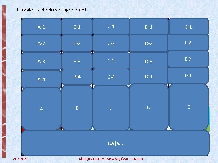 I korak: Hajde da se zagrejemo! beli crni ražani A-1 okrugao B-1 predmet C-1