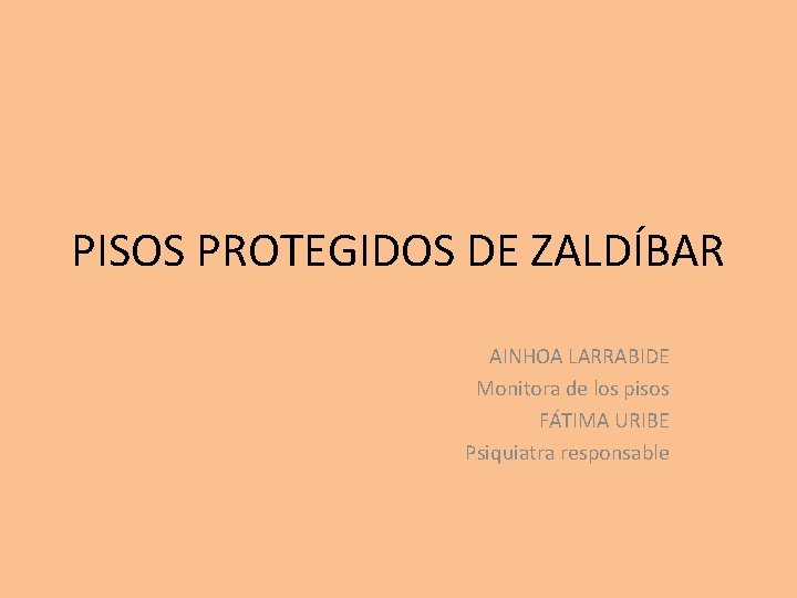 PISOS PROTEGIDOS DE ZALDÍBAR AINHOA LARRABIDE Monitora de los pisos FÁTIMA URIBE Psiquiatra responsable