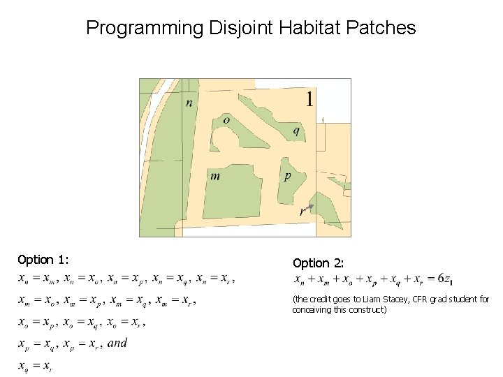Programming Disjoint Habitat Patches Option 1: Option 2: (the credit goes to Liam Stacey, Programming Disjoint Habitat Patches Option 1: Option 2: (the credit goes to Liam Stacey,