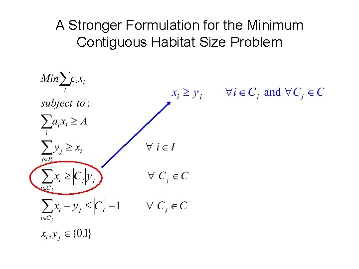 A Stronger Formulation for the Minimum Contiguous Habitat Size Problem A Stronger Formulation for the Minimum Contiguous Habitat Size Problem