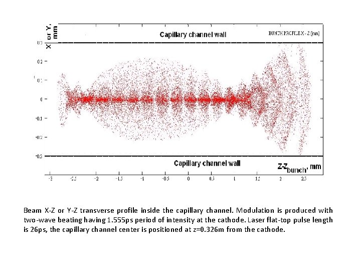 Beam X-Z or Y-Z transverse profile inside the capillary channel. Modulation is produced with