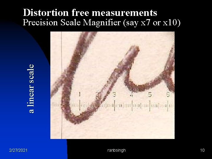 Distortion free measurements a linear scale Precision Scale Magnifier (say x 7 or x