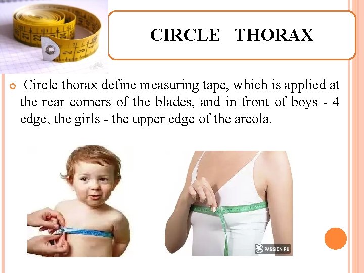CIRCLE THORAX Circle thorax define measuring tape, which is applied at the rear corners