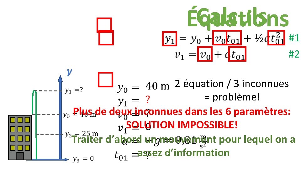 Calculs Équations y #1 #2 2 équation / 3 inconnues = problème! Plus de