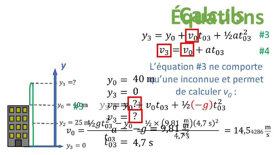 Calculs Équations #3 y #3 #4 L’équation #3 ne comporte qu’une inconnue et permet
