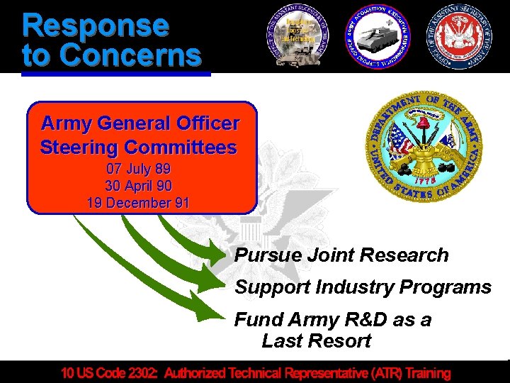 Response to Concerns Army General Officer Steering Committees 07 July 89 30 April 90
