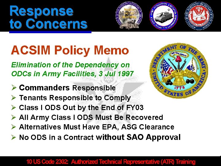 Response to Concerns ACSIM Policy Memo Elimination of the Dependency on ODCs in Army