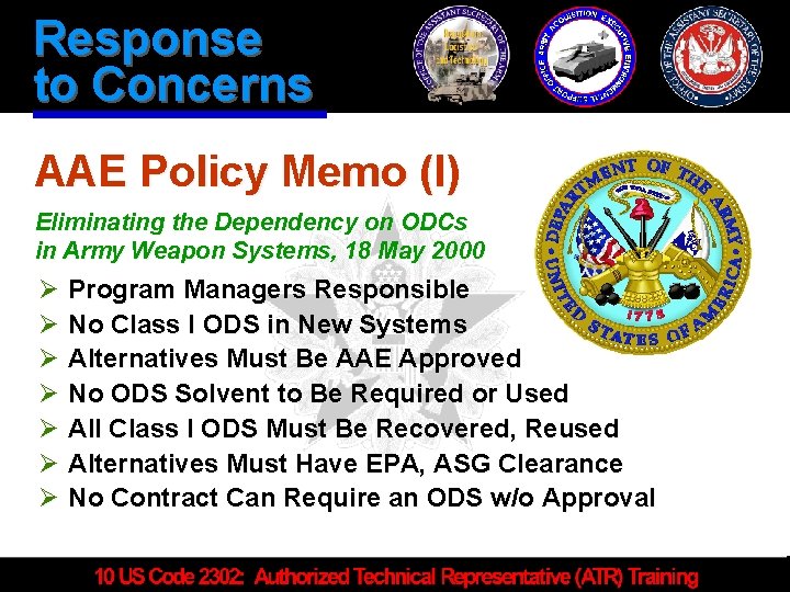 Response to Concerns AAE Policy Memo (I) Eliminating the Dependency on ODCs in Army