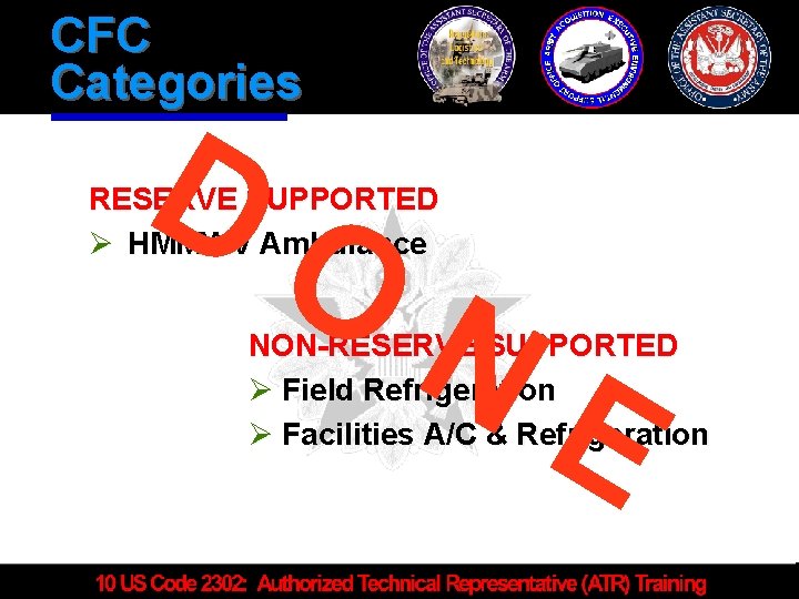 CFC Categories D O RESERVE SUPPORTED Ø HMMWV Ambulance N E NON-RESERVE SUPPORTED Ø