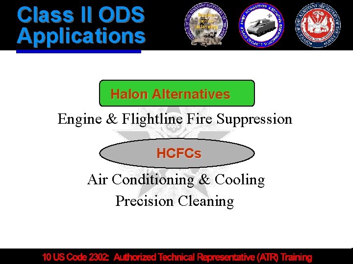 Class II ODS Applications Halon Alternatives Engine & Flightline Fire Suppression HCFCs Air Conditioning