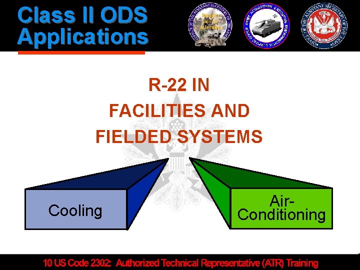 Class II ODS Applications R-22 IN FACILITIES AND FIELDED SYSTEMS Cooling Air. Conditioning 