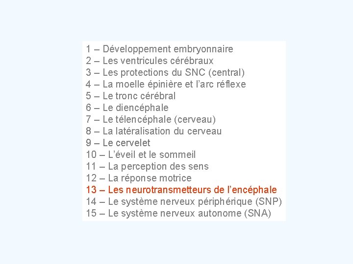 1 – Développement embryonnaire 2 – Les ventricules cérébraux 3 – Les protections du