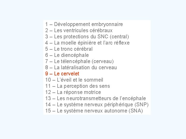 1 – Développement embryonnaire 2 – Les ventricules cérébraux 3 – Les protections du