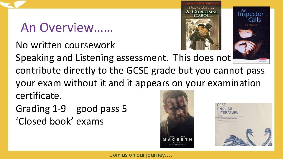 An Overview…… No written coursework Speaking and Listening assessment. This does not contribute directly