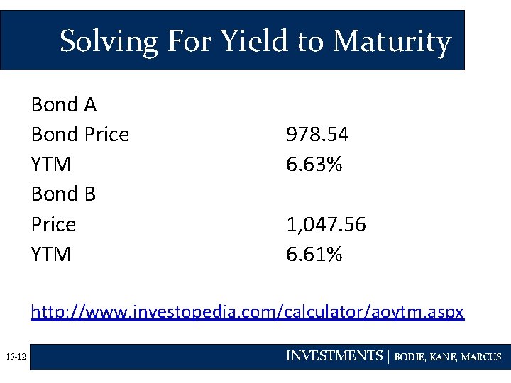 Solving For Yield to Maturity Bond A Bond Price YTM Bond B Price YTM
