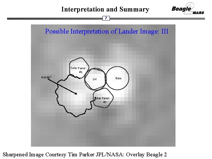 Interpretation and Summary 7 Possible Interpretation of Lander Image: III Solar Panel #1 Airbag?