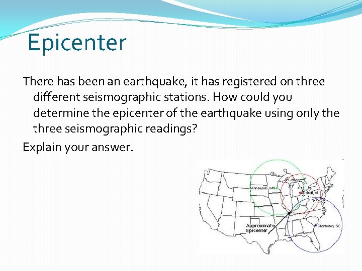 Epicenter There has been an earthquake, it has registered on three different seismographic stations.