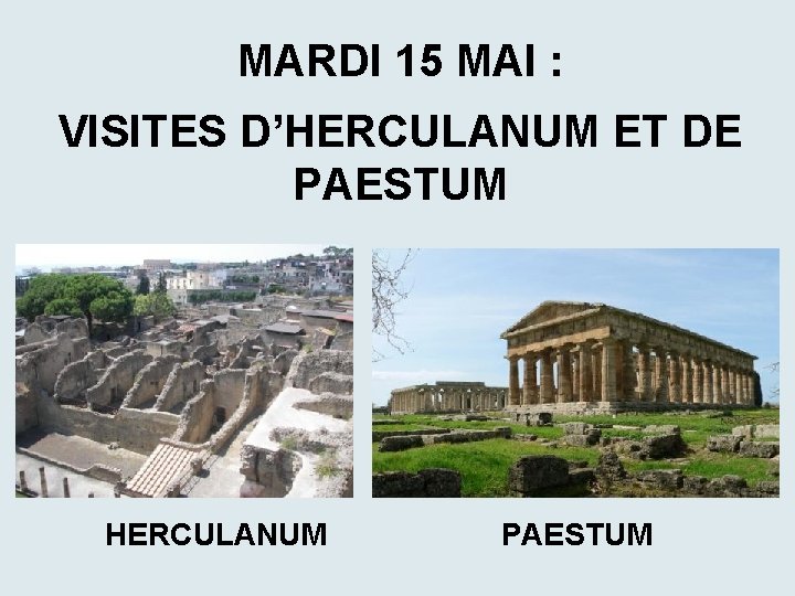 MARDI 15 MAI : VISITES D’HERCULANUM ET DE PAESTUM HERCULANUM PAESTUM 