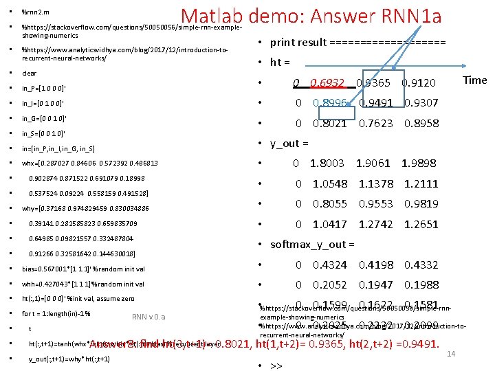 Matlab demo: Answer RNN 1 a • %rnn 2. m • %https: //stackoverflow. com/questions/50050056/simple-rnn-exampleshowing-numerics