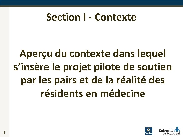 Section I - Contexte Aperçu du contexte dans lequel s’insère le projet pilote de