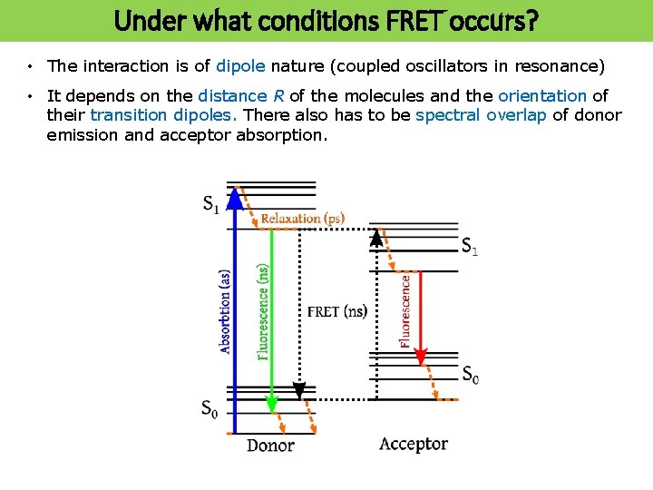 Under what conditions FRET occurs? • The interaction is of dipole nature (coupled oscillators