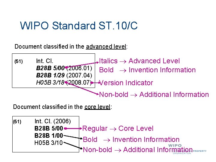 WIPO Standard ST. 10/C Document classified in the advanced level: (51) Int. Cl. B
