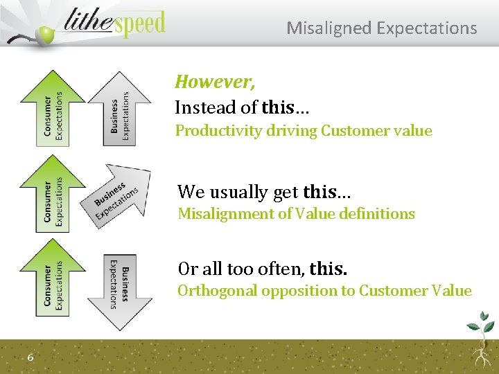 Misaligned Expectations However, Instead of this… Productivity driving Customer value We usually get this…