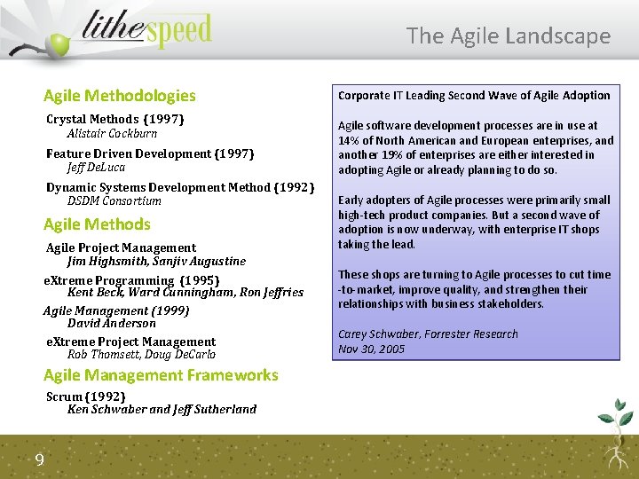 The Agile Landscape Agile Methodologies Corporate IT Leading Second Wave of Agile Adoption Crystal