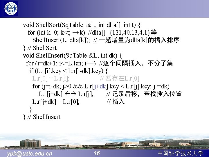 void Shell. Sort(Sq. Table &L, int dlta[], int t) { for (int k=0; k<t;