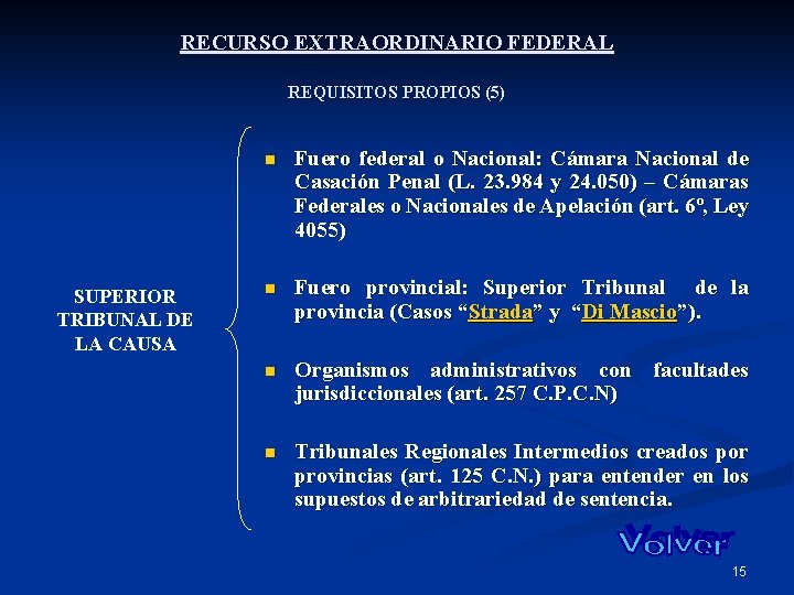 RECURSO EXTRAORDINARIO FEDERAL REQUISITOS PROPIOS (5) SUPERIOR TRIBUNAL DE LA CAUSA n Fuero federal