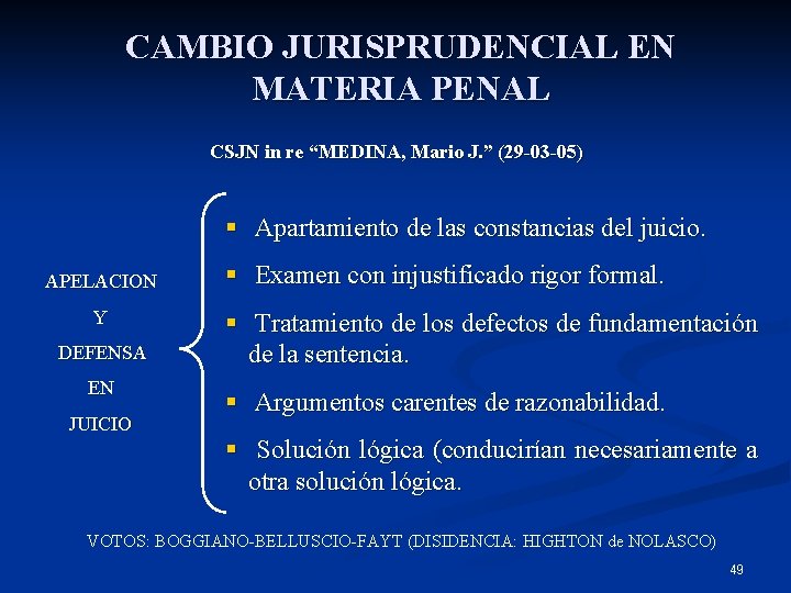 CAMBIO JURISPRUDENCIAL EN MATERIA PENAL CSJN in re “MEDINA, Mario J. ” (29 -03