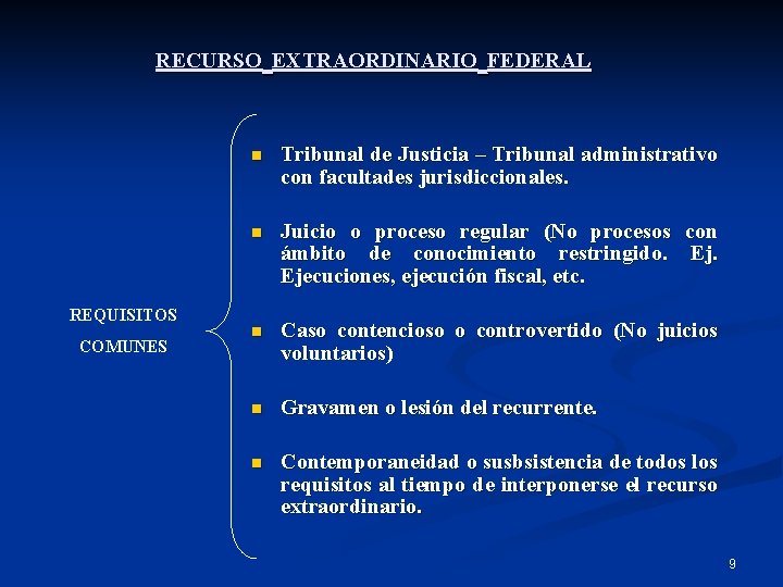  RECURSO EXTRAORDINARIO FEDERAL REQUISITOS COMUNES n Tribunal de Justicia – Tribunal administrativo con