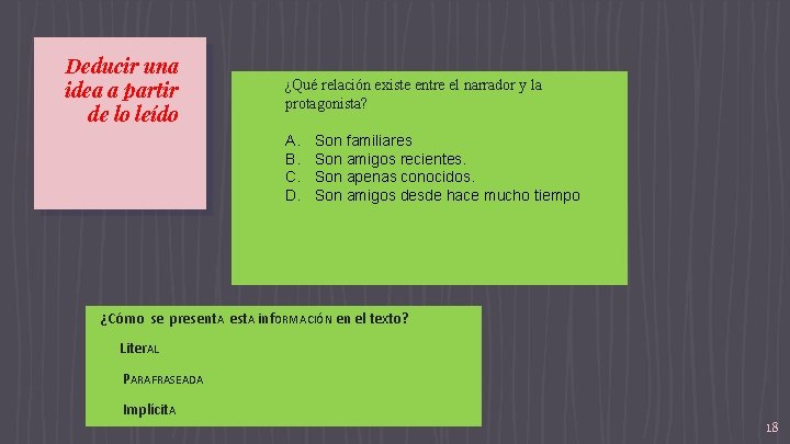 Deducir una idea a partir de lo leído ¿Qué relación existe entre el narrador