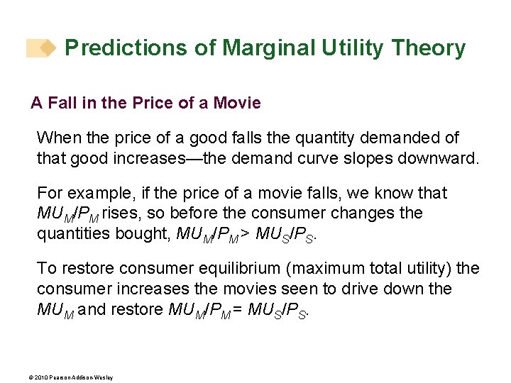 Predictions of Marginal Utility Theory A Fall in the Price of a Movie When