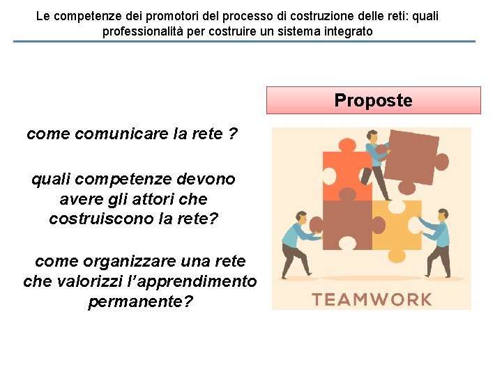 Le competenze dei promotori del processo di costruzione delle reti: quali professionalità per costruire