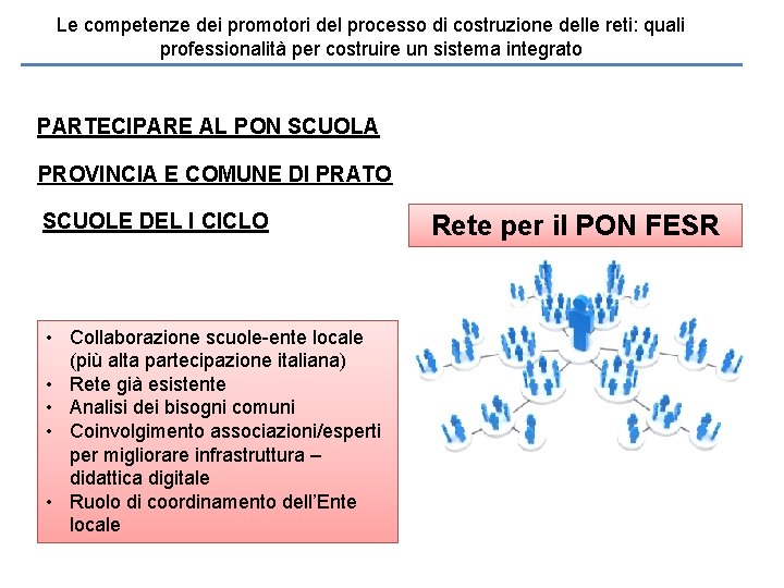 Le competenze dei promotori del processo di costruzione delle reti: quali professionalità per costruire