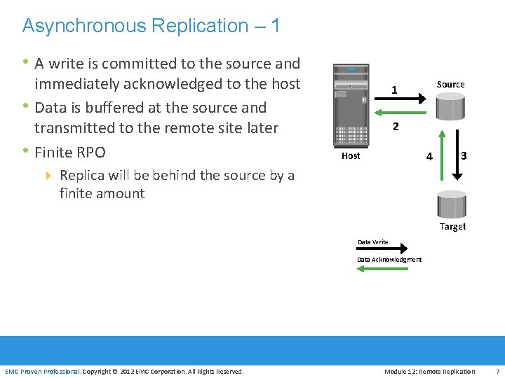 Asynchronous Replication – 1 • A write is committed to the source and •