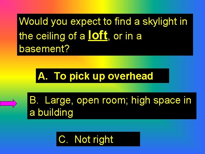 Would you expect to find a skylight in the ceiling of a loft, or