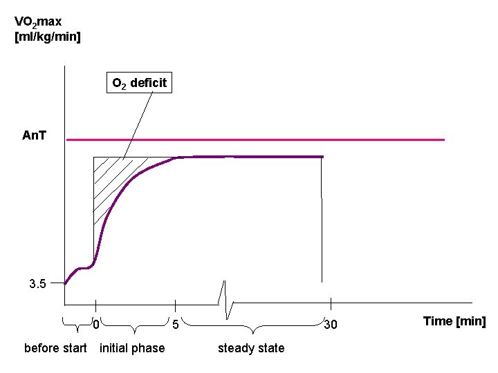 VO 2 max [ml/kg/min] O 2 deficit An. T 3. 5 0 before start