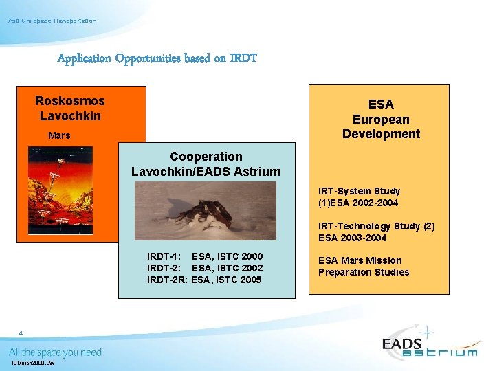 Astrium Space Transportation Application Opportunities based on IRDT Roskosmos Lavochkin ESA European Development Mars