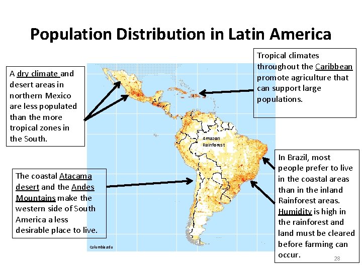 Population Distribution in Latin America Tropical climates throughout the Caribbean promote agriculture that can