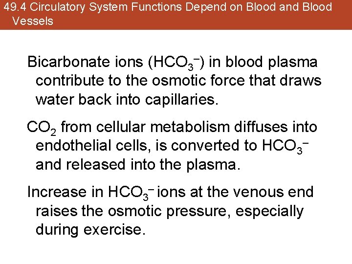 49. 4 Circulatory System Functions Depend on Blood and Blood Vessels Bicarbonate ions (HCO