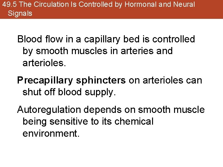49. 5 The Circulation Is Controlled by Hormonal and Neural Signals Blood flow in